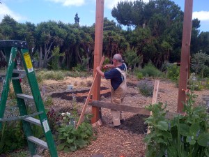 Faculty Bob Del'Oliver constructs a new garden gateway